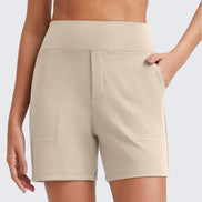Womens High-Waist Shorts - Cotton Blend with Deep Pockets