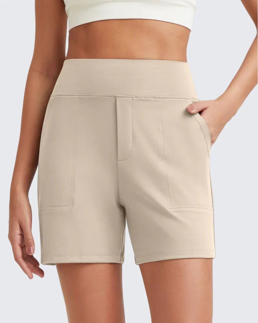 Womens High-Waist Shorts - Cotton Blend with Deep Pockets