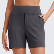 Womens High-Waist Shorts - Cotton Blend with Deep Pockets