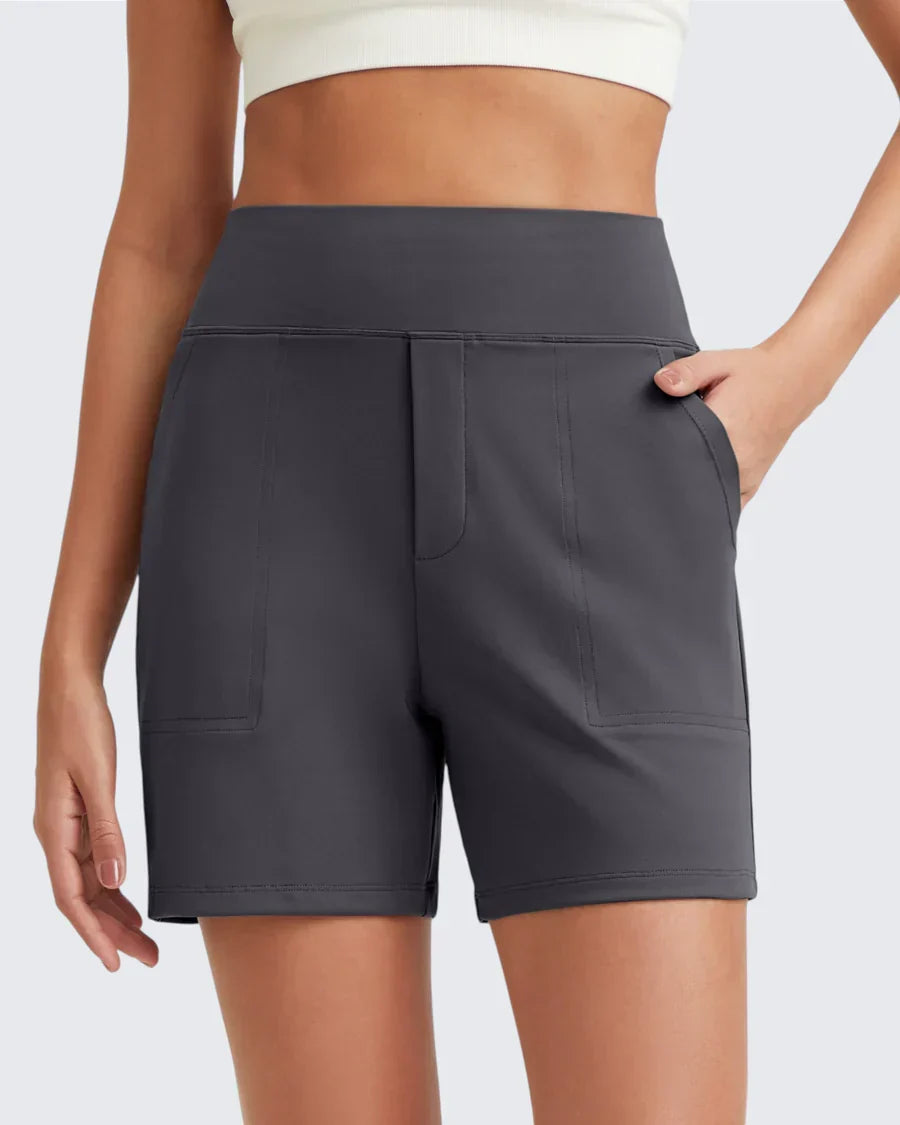 Womens High-Waist Shorts - Cotton Blend with Deep Pockets