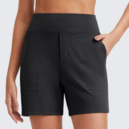 Womens High-Waist Shorts - Cotton Blend with Deep Pockets