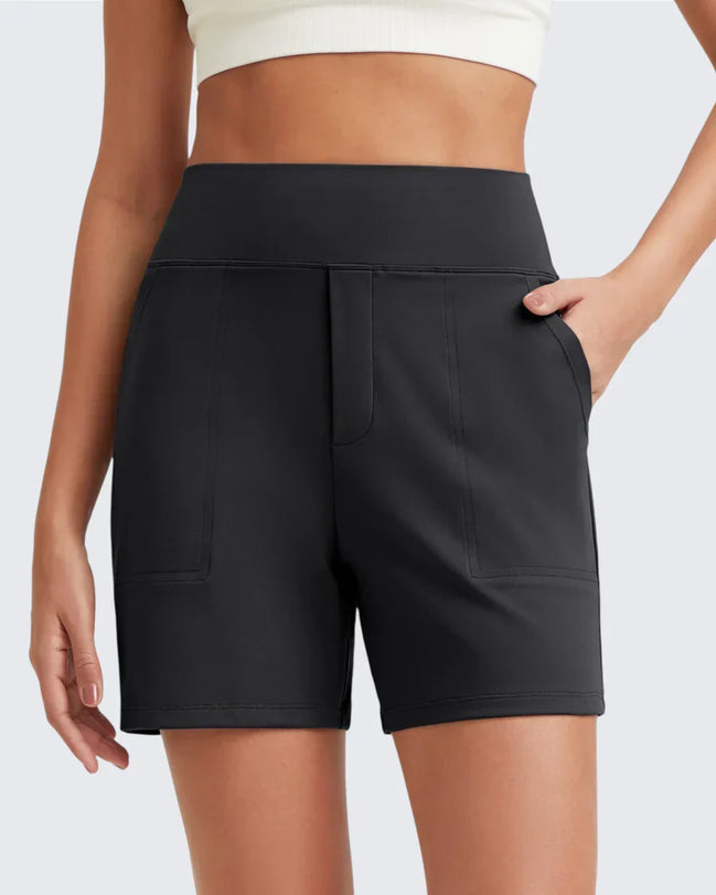 Womens High-Waist Shorts - Cotton Blend with Deep Pockets