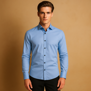 Mens Slim Fit Stretch Shirt - Classic Collar Button-Up