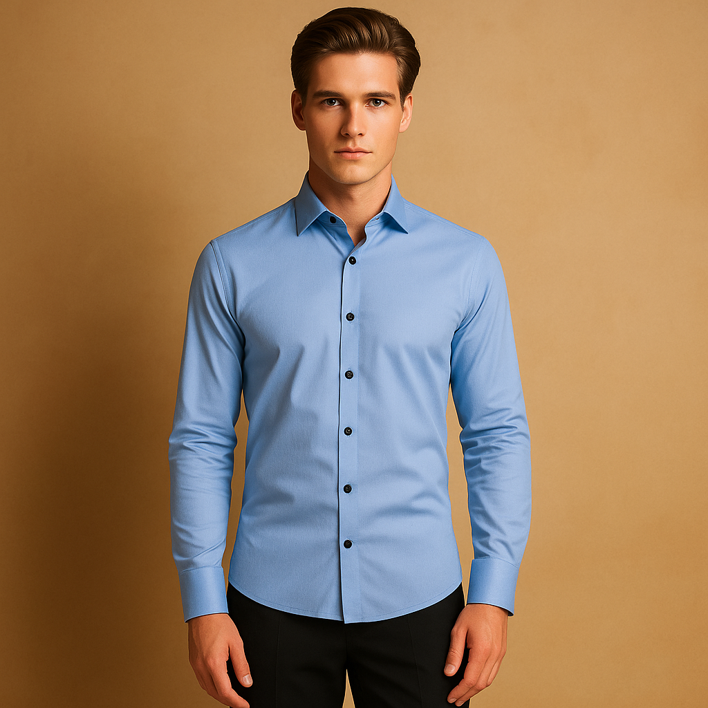 Mens Slim Fit Stretch Shirt - Classic Collar Button-Up