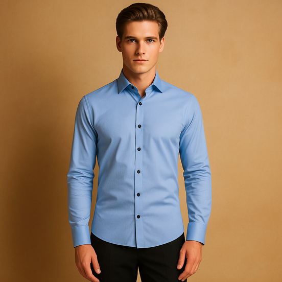 Mens Slim Fit Stretch Shirt - Classic Collar Button-Up
