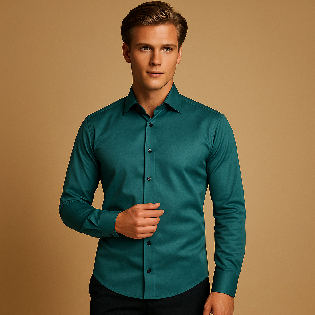 Mens Slim Fit Stretch Shirt - Classic Collar Button-Up
