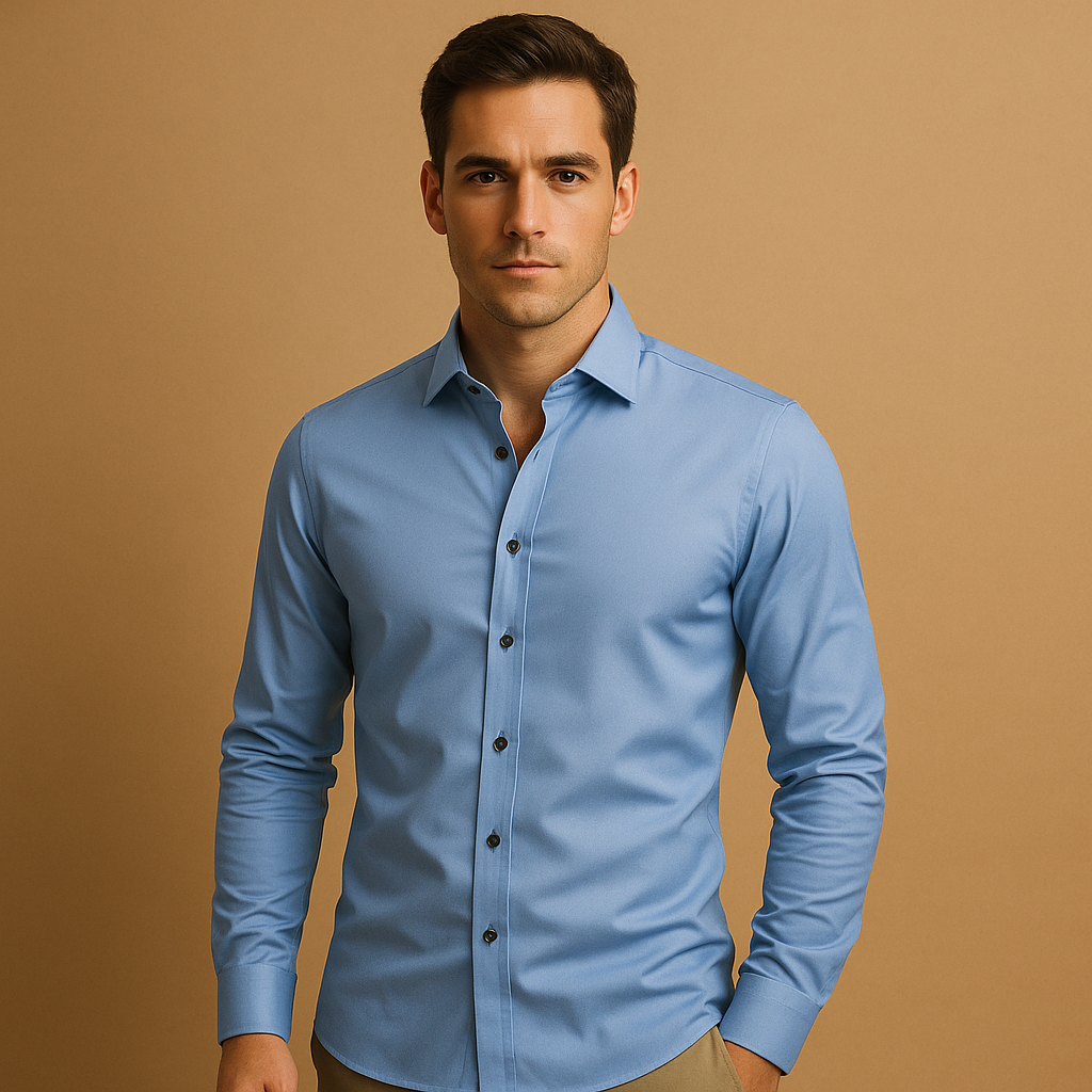 Mens Slim Fit Stretch Shirt - Classic Collar Button-Up
