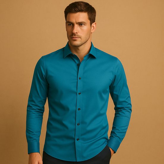Mens Slim Fit Stretch Shirt - Classic Collar Button-Up