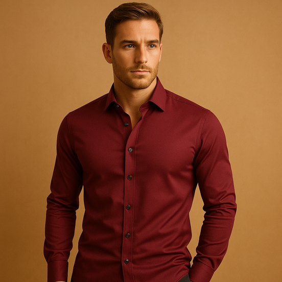 Mens Slim Fit Stretch Shirt - Classic Collar Button-Up