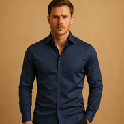 Mens Slim Fit Stretch Shirt - Classic Collar Button-Up