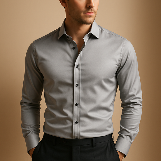 Mens Slim Fit Stretch Shirt - Classic Collar Button-Up