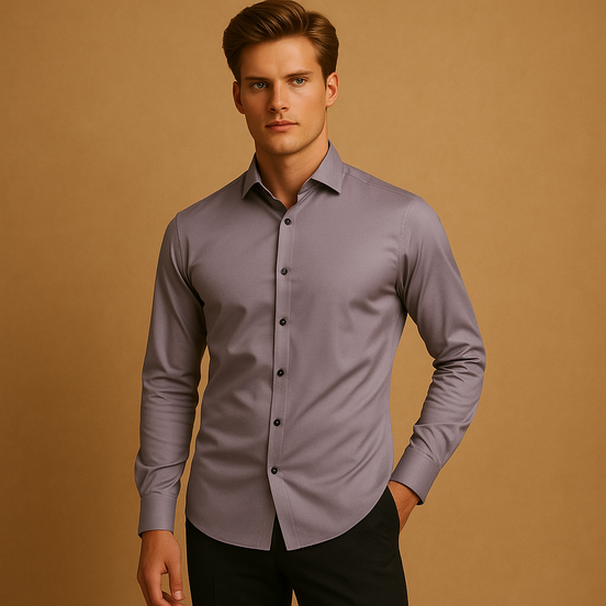 Mens Slim Fit Stretch Shirt - Classic Collar Button-Up