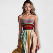 Race Day Strapless Pleated Maxi Dress - Multicolour Stripe