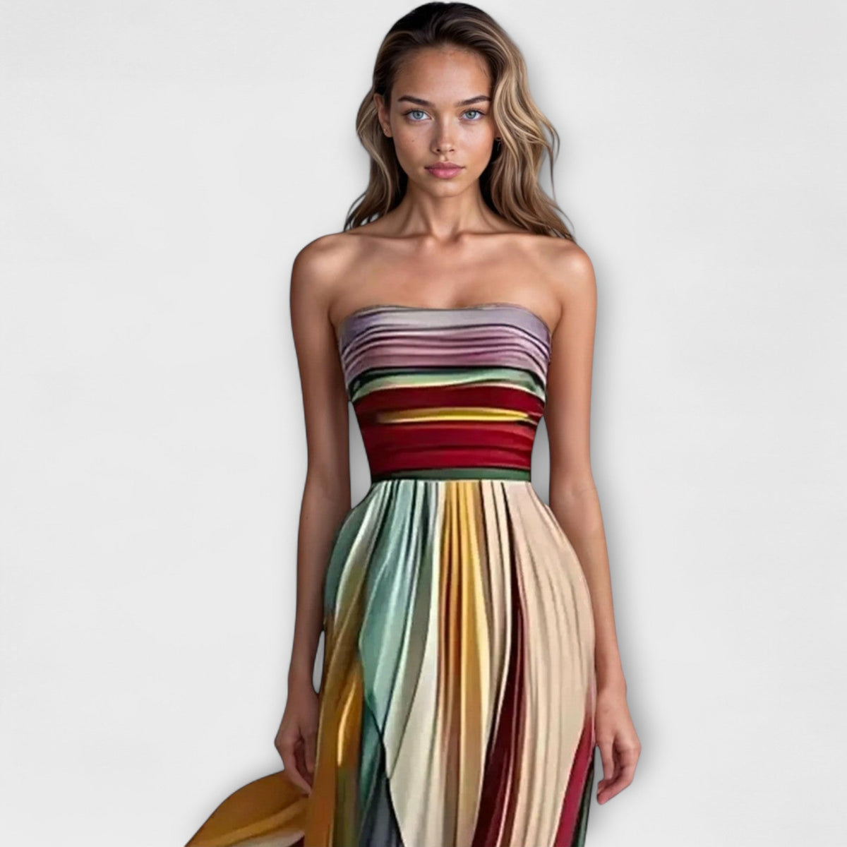 Race Day Strapless Pleated Maxi Dress - Multicolour Stripe