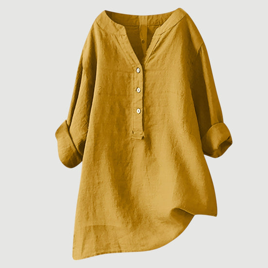 Womens Linen Tunic Top - Relaxed Button-Up Style