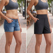 Womens High-Waist Shorts - Cotton Blend with Deep Pockets