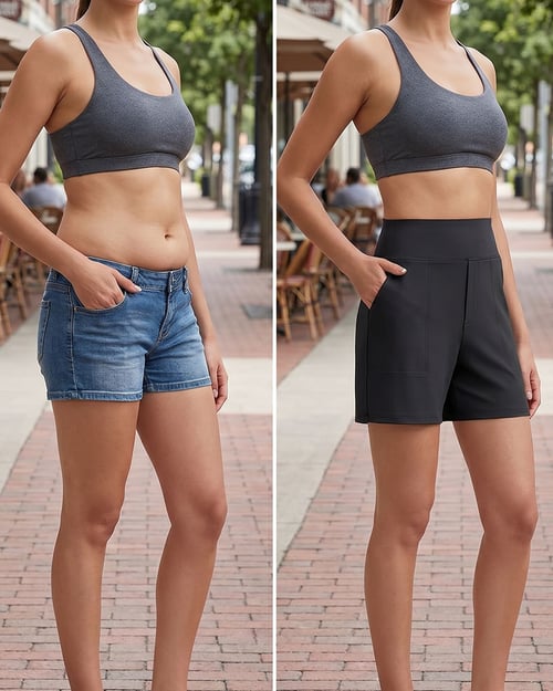 Womens High-Waist Shorts - Cotton Blend with Deep Pockets