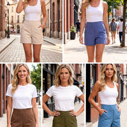 Womens High-Waist Shorts - Cotton Blend with Deep Pockets