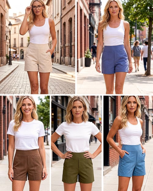 Womens High-Waist Shorts - Cotton Blend with Deep Pockets