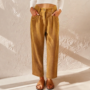 Womens Corduroy Wide Leg Trousers - High Waist with Pockets