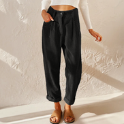 Womens Corduroy Wide Leg Trousers - High Waist with Pockets