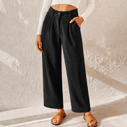 Womens Corduroy Wide Leg Trousers - High Waist with Pockets