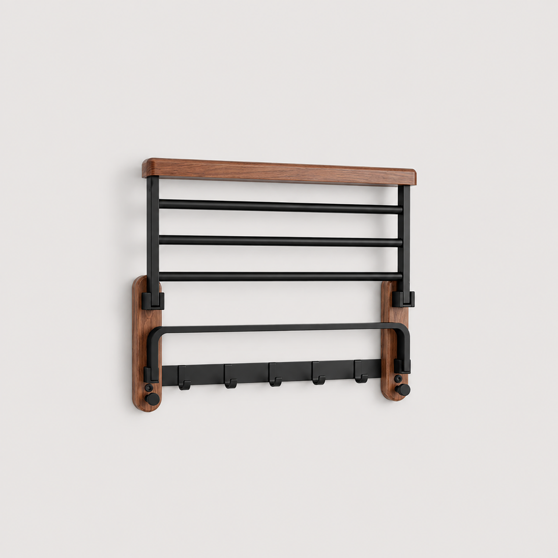 Wall-Mounted Wooden Towel Rack - Bathroom Shelf with Towel Bar