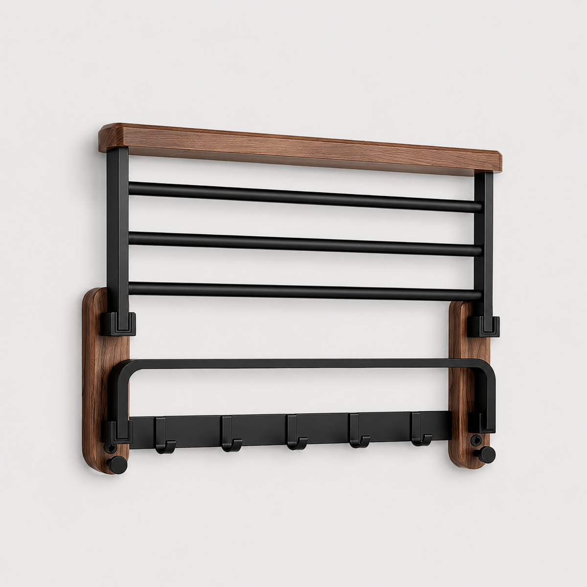 Wall-Mounted Wooden Towel Rack - Bathroom Shelf with Towel Bar