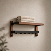 Wall-Mounted Wooden Towel Rack - Bathroom Shelf with Towel Bar